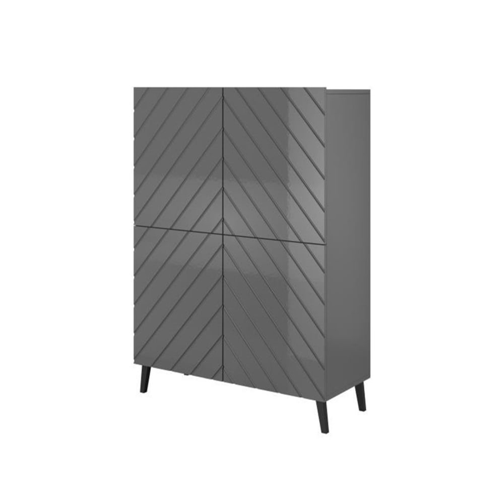 Buffet haut de rangement YAKA gris 100 cm avec 2 portes et 8 étagères