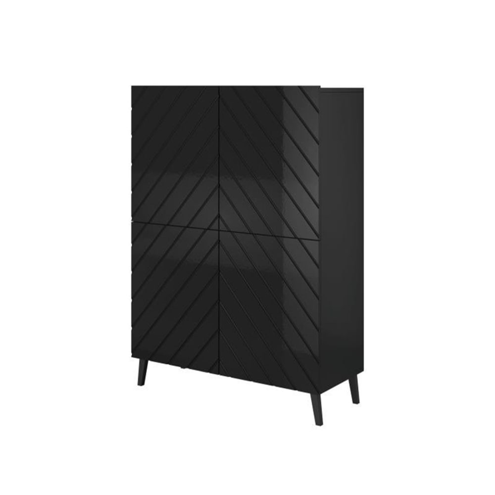 Buffet haut de rangement noir mat 2 portes et 8 étagères 100 cm - YAKA