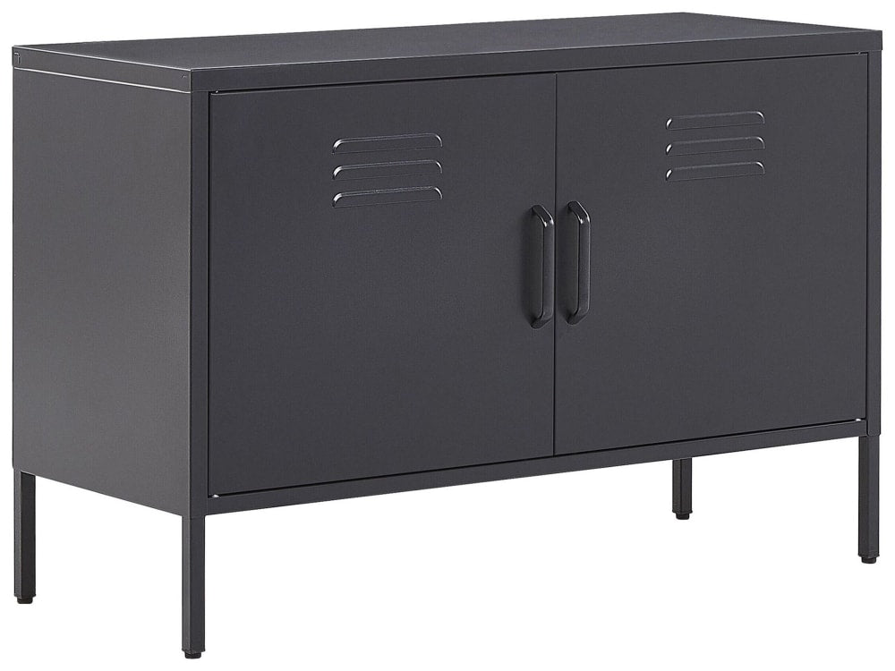 Buffet de rangement 2 portes en acier noir industriel 100 cm - URIA