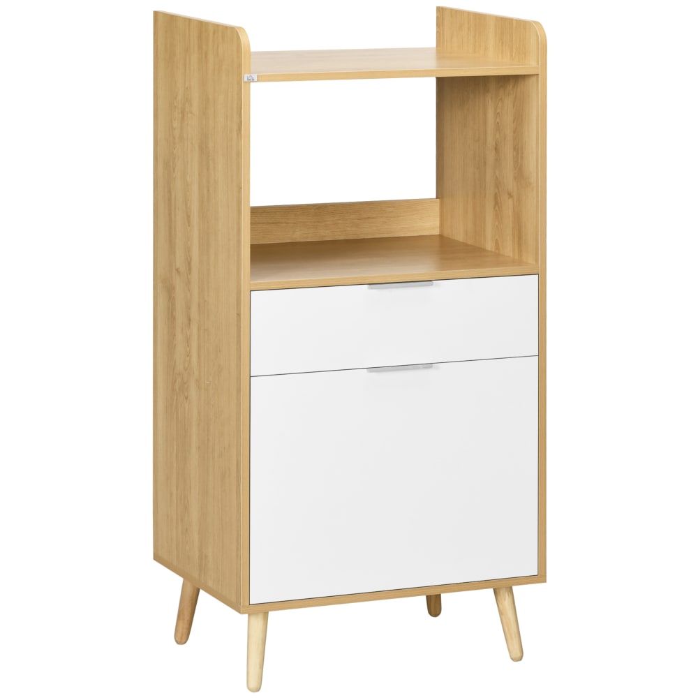 Buffet de cuisine HOMCOM avec niche micro-ondes naturel et blanc 58 cm