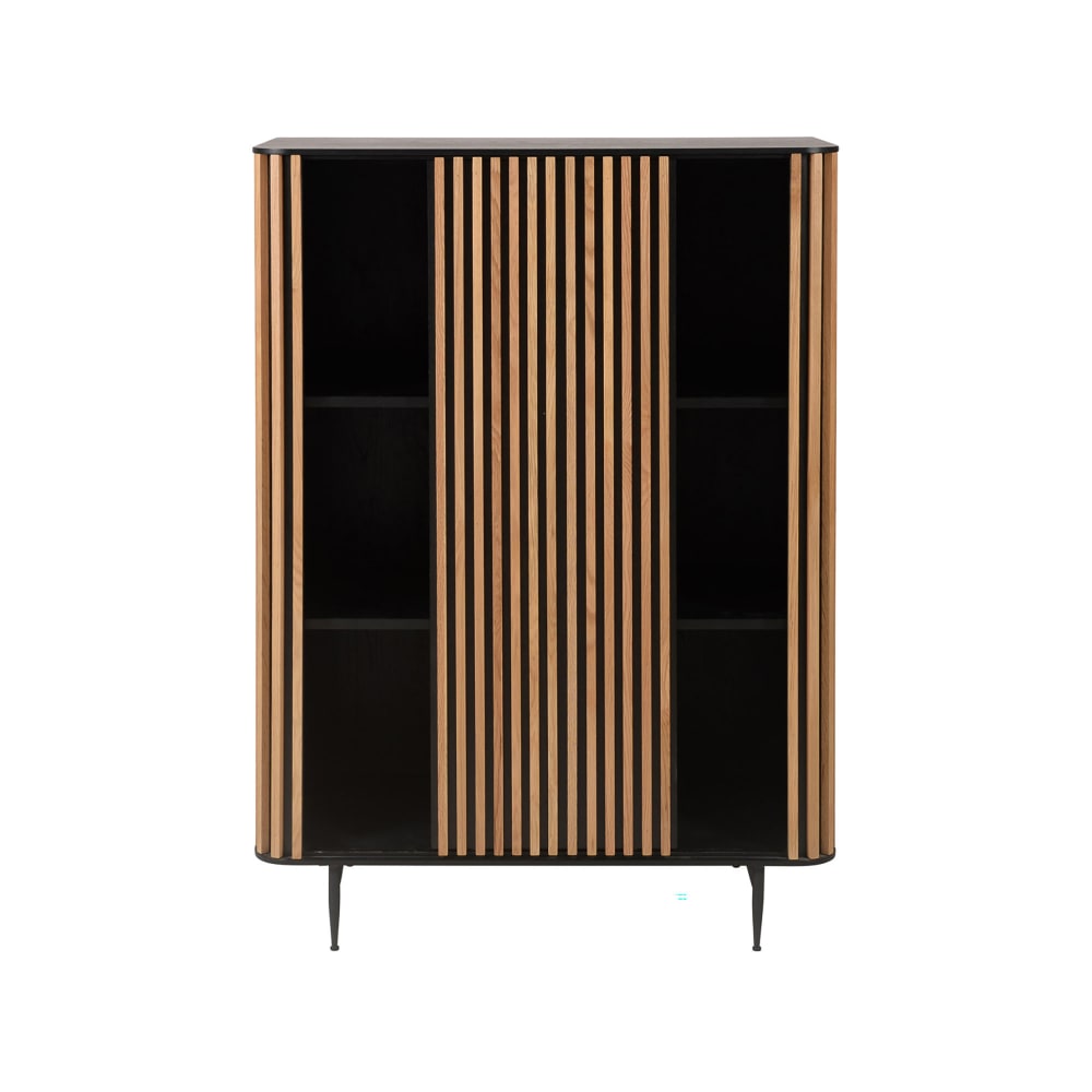 Buffet haut LUNYA en placage chêne avec porte coulissante 98 cm