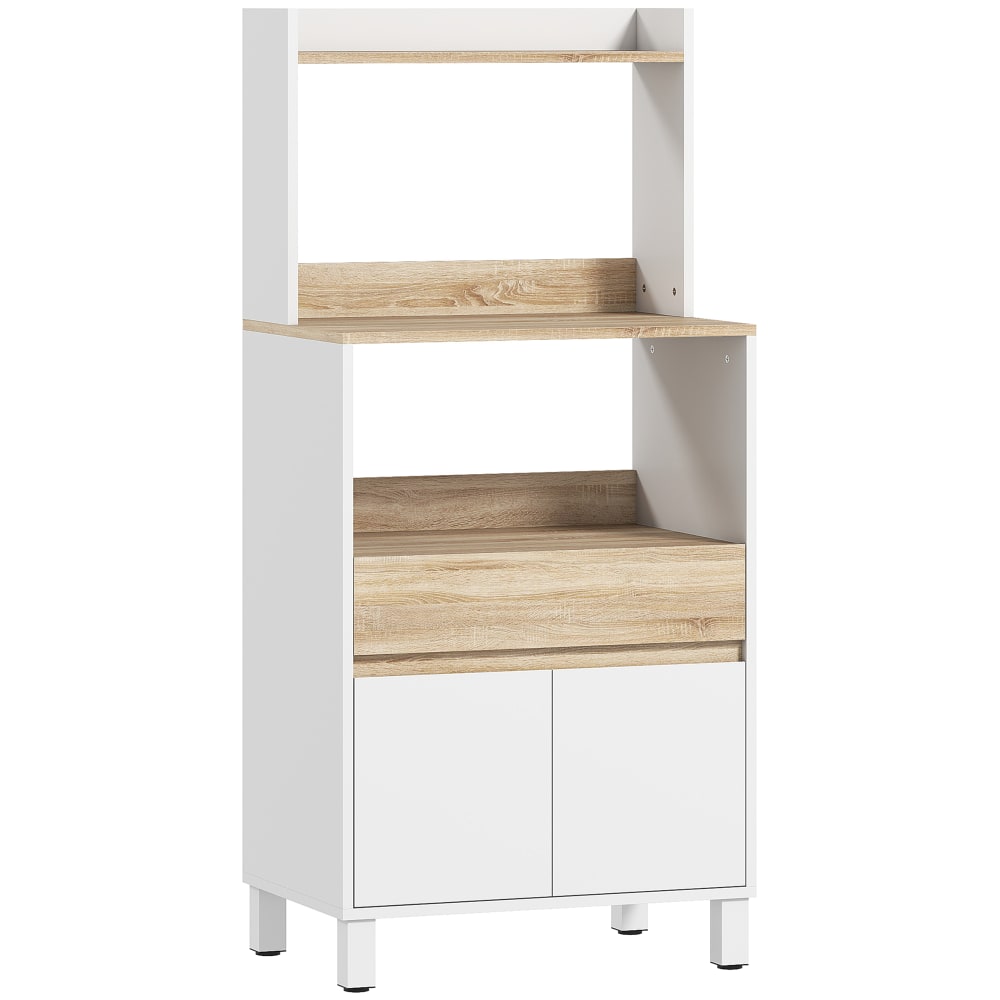 Buffet haut de cuisine HOMCOM chêne et blanc 60 cm avec plan micro-ondes