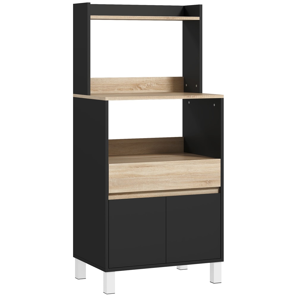 Buffet haut de cuisine HOMCOM chêne et noir 60 cm avec espace micro-ondes