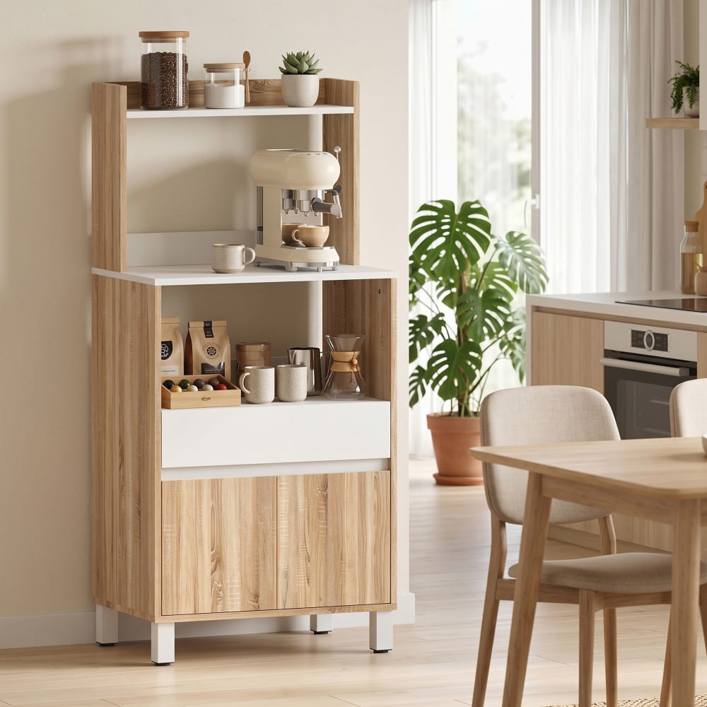 Buffet HOMCOM tiroir et placard ouverts