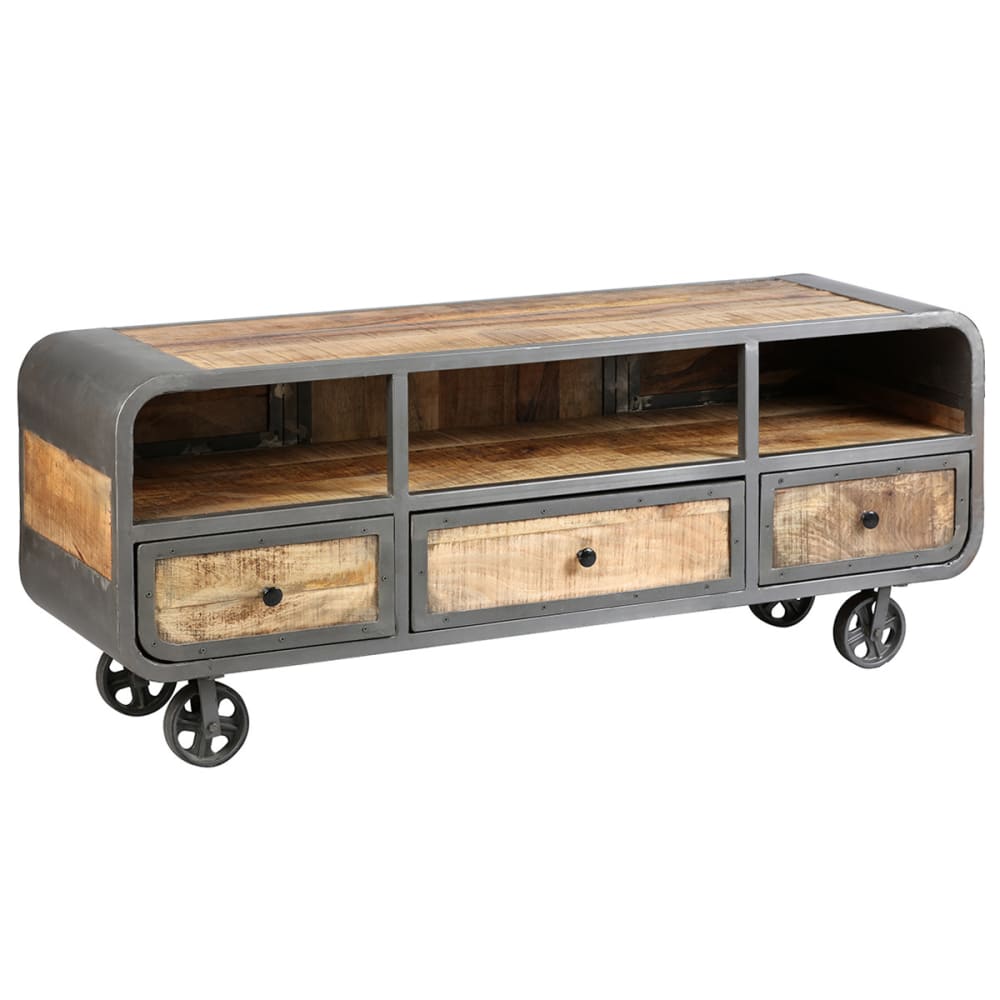 Buffet bas industriel EDWIN en palissandre massif et acier 150 cm