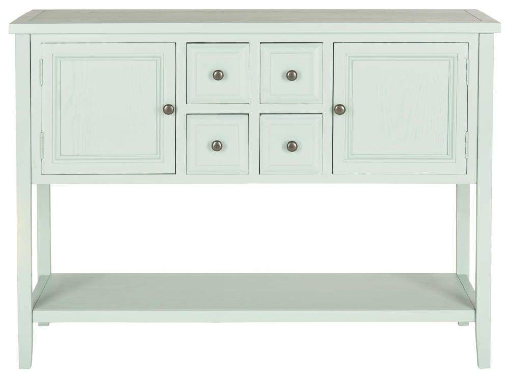 Buffet LOYCE en pin vert céladon 2 portes et 4 tiroirs 116 cm