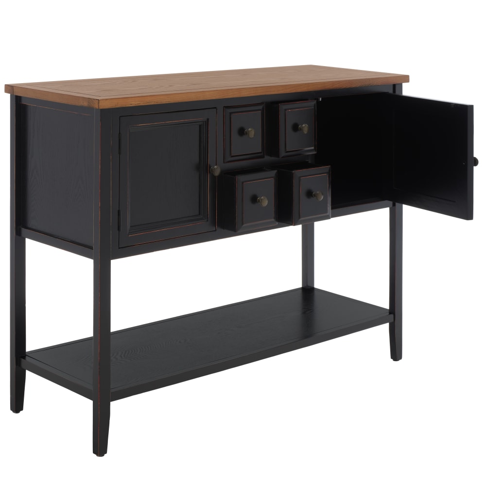 Buffet LOYCE en orme et pin noir 116 cm avec 4 tiroirs et 2 armoires
