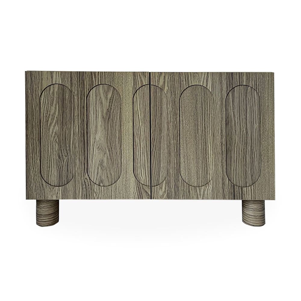 Petit buffet MENZZO chêne grisé 80 cm à 2 portes sculptées