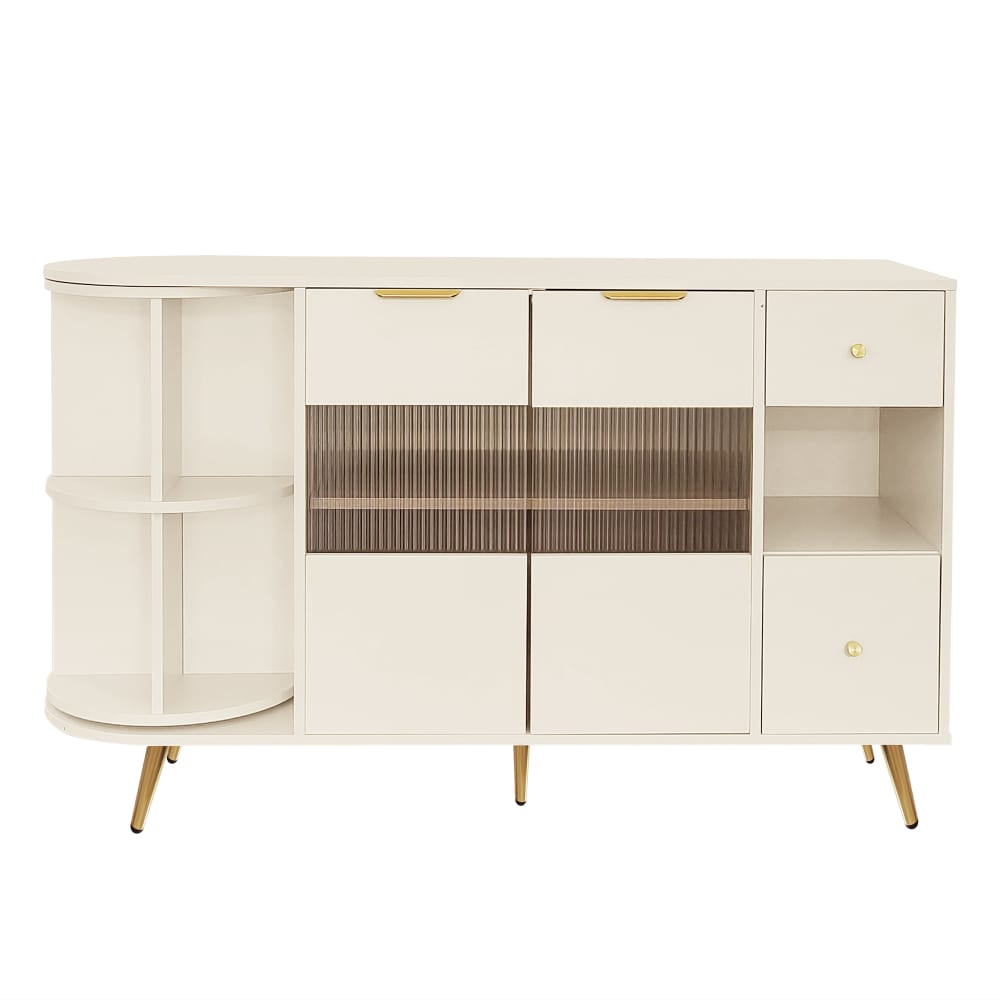 Buffet vaisselier haut URBAN MEUBLE en rotin et effet noyer 180 cm