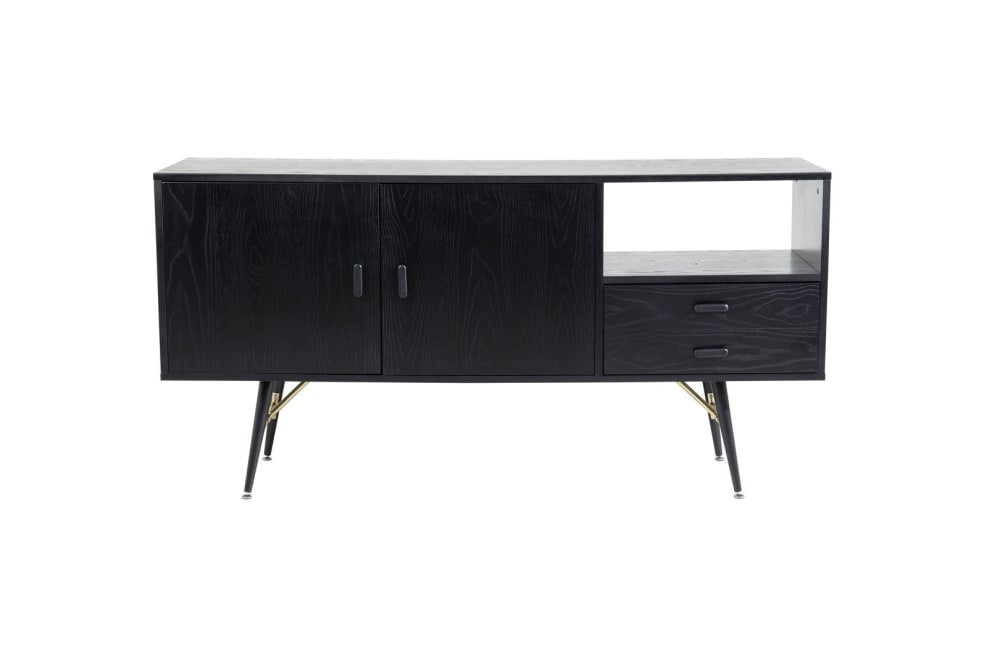 Buffet GOLD noir 160 cm avec détails en laiton et pieds en acier
