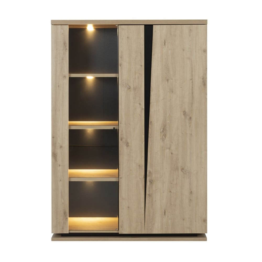 Buffet vaisselier haut CRACK décor chêne et noir 120 cm