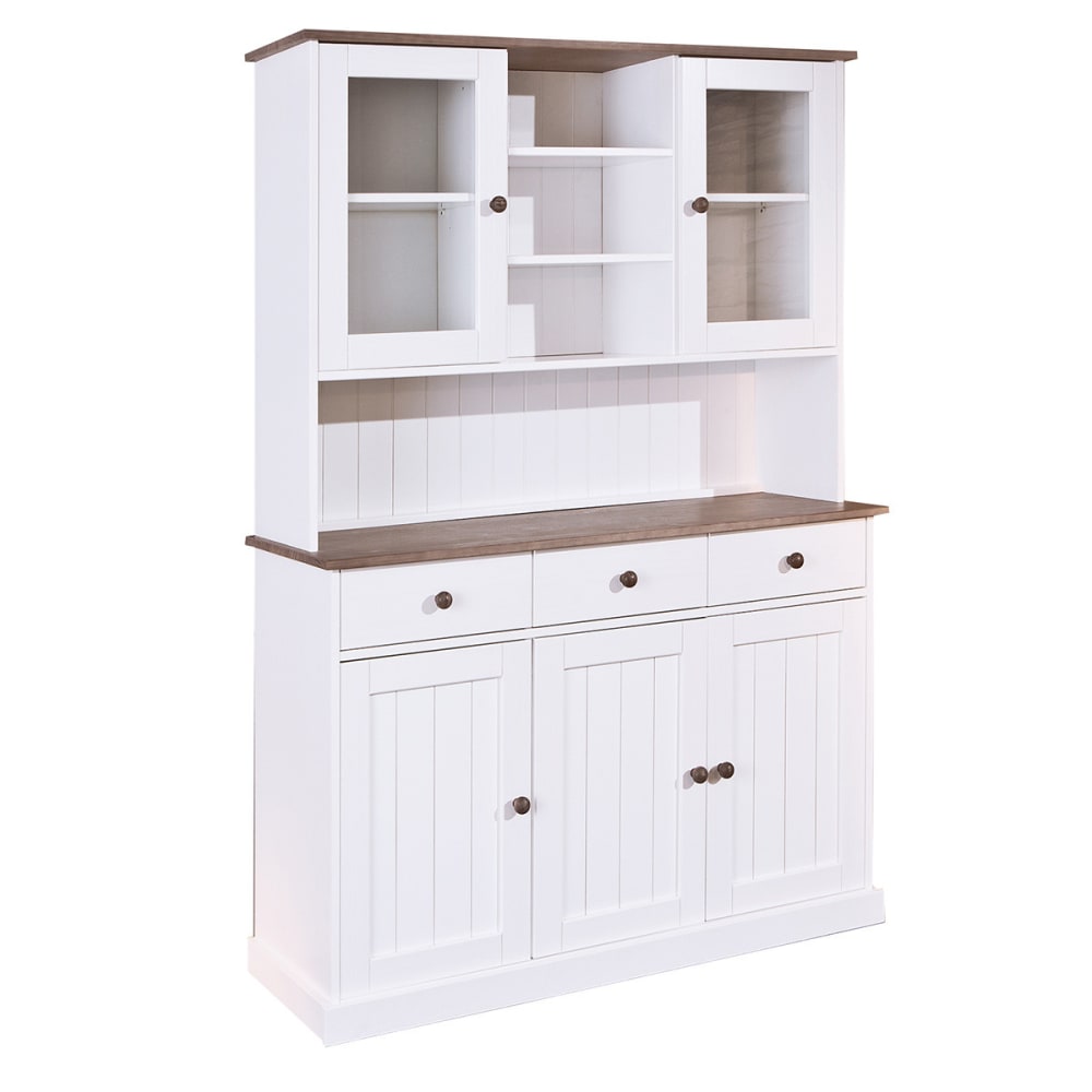 Buffet vaisselier SOCOA en pin massif blanc de 131 cm avec 5 portes