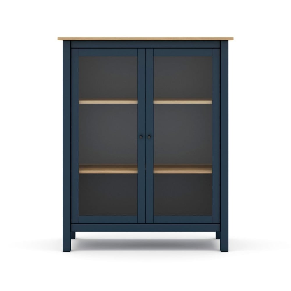 Petit buffet vitrine MISTI bleu en pin massif 90 cm
