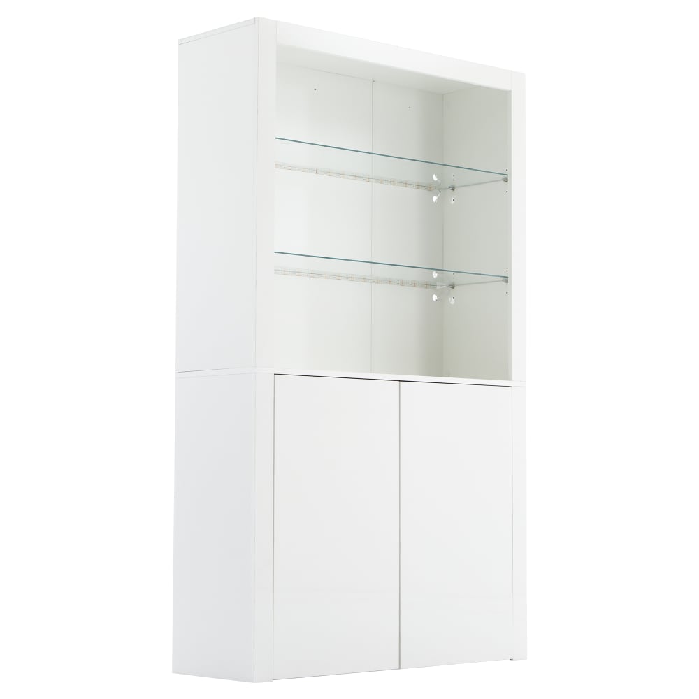 Buffet vitrine URBAN MEUBLE blanc brillant 170 cm avec éclairage LED