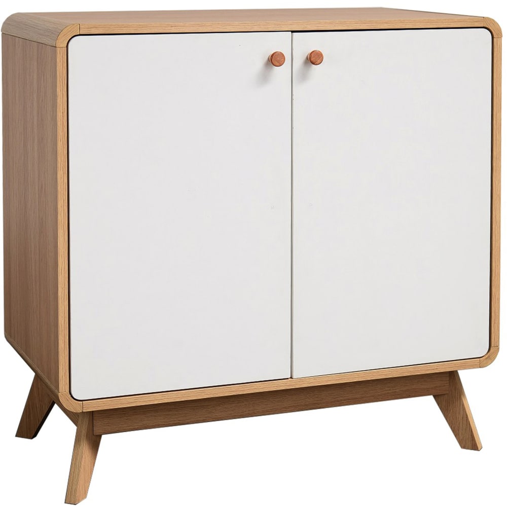 Petit buffet CASSIE effet chêne et blanc 75 cm à 2 portes