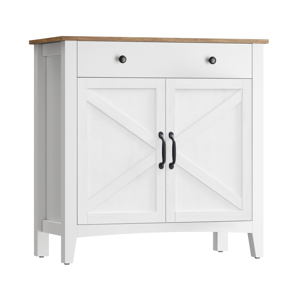 Petit buffet LIRY blanc et marron 80 cm à portes lambris