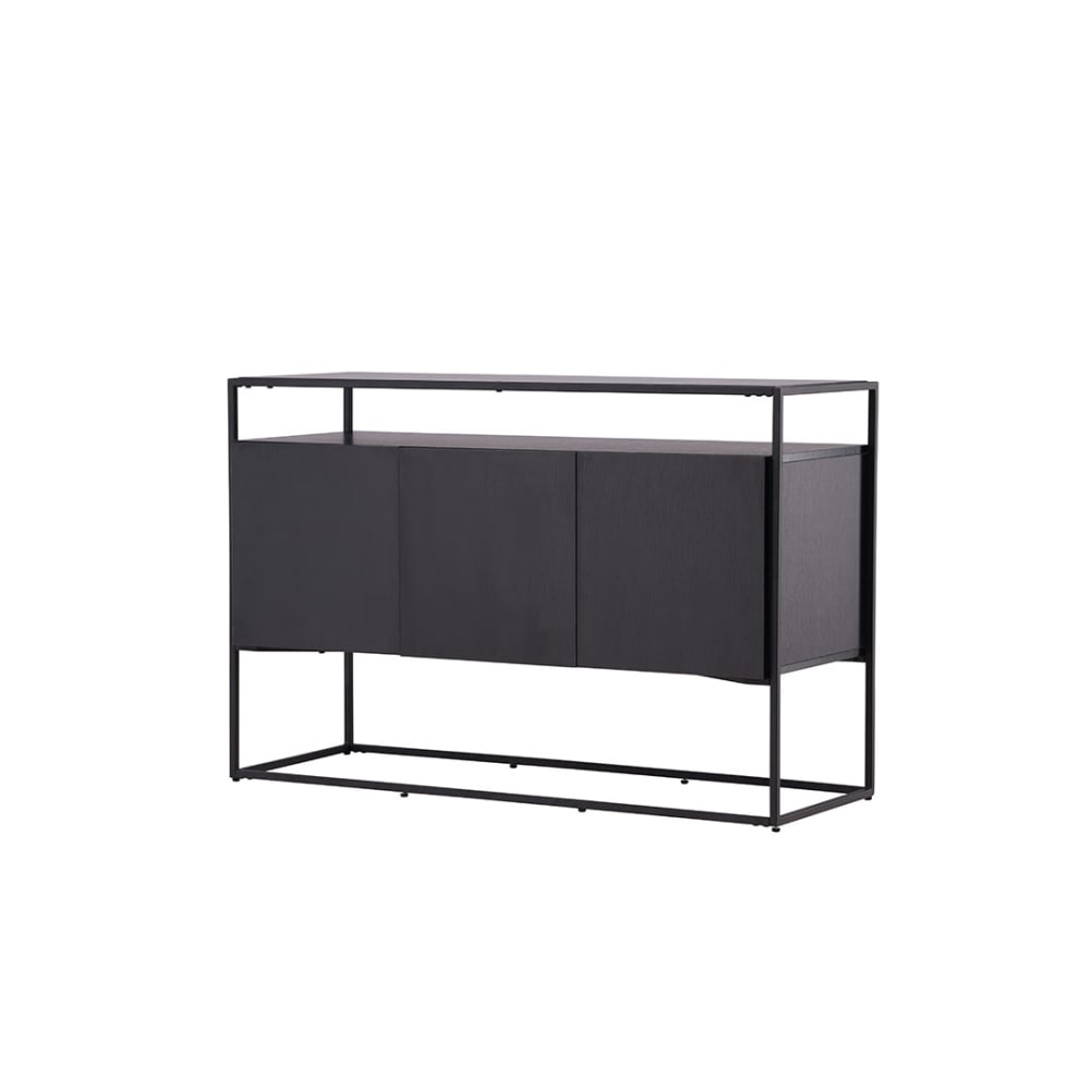 Buffet de rangement KINGSPORT en MDF noir et acier avec 3 étagères 120 cm