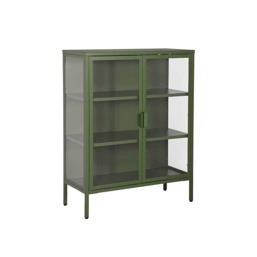 Buffet vitrine ARKANSAS vert 80 cm en acier et verre trempé
