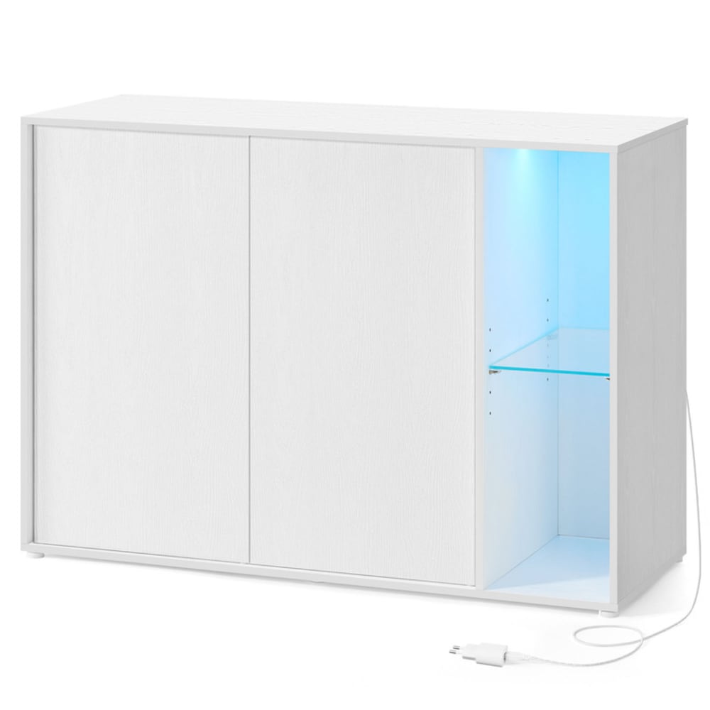 Buffet vitrine KADIN blanc avec éclairage intégré 100 cm