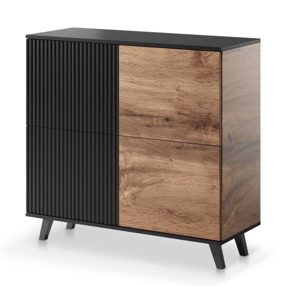 Petit buffet bahut PUMP chêne wotan et noir 100 cm avec 2 portes