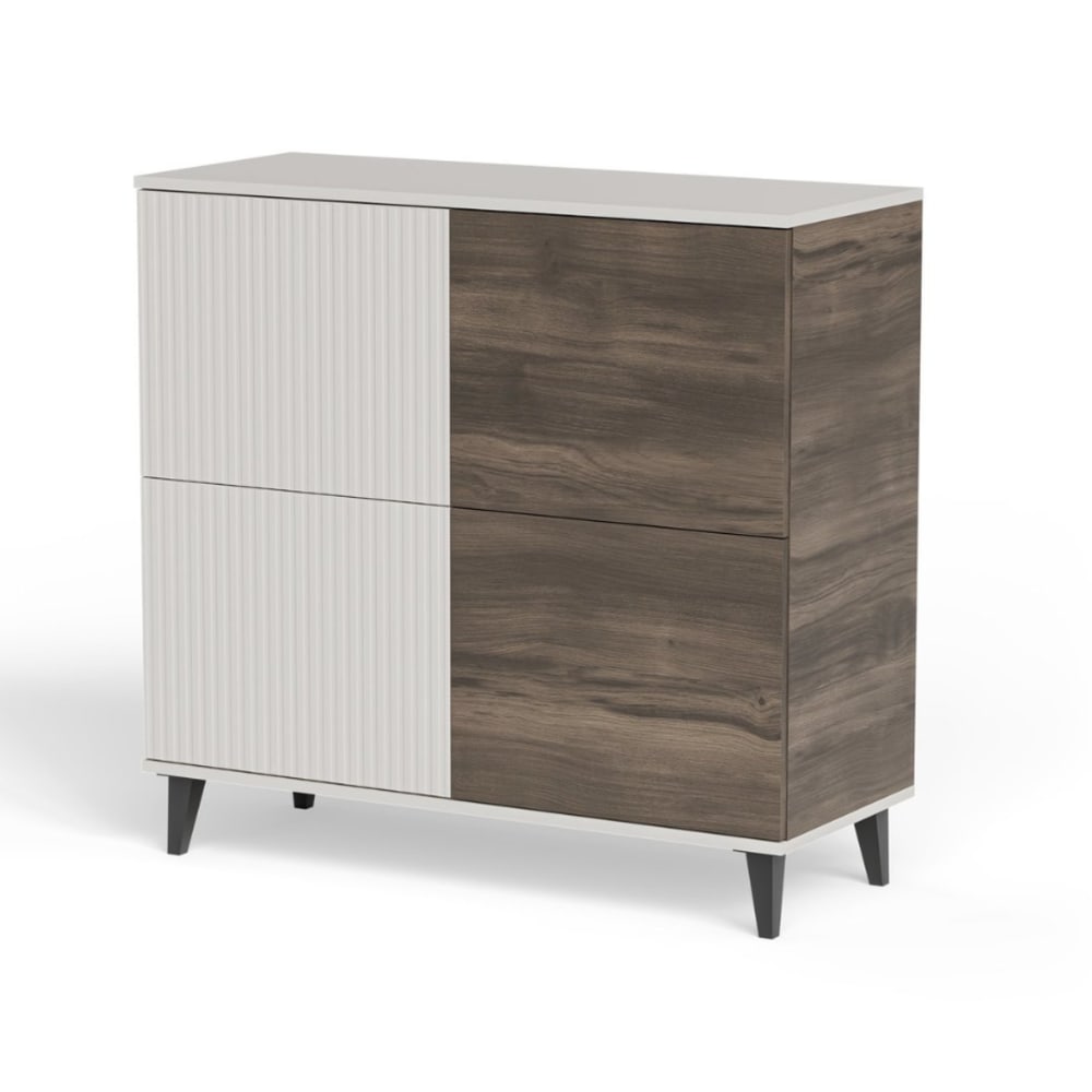 Petit buffet bahut PUMP aspect noyer et beige 100 cm avec 2 portes