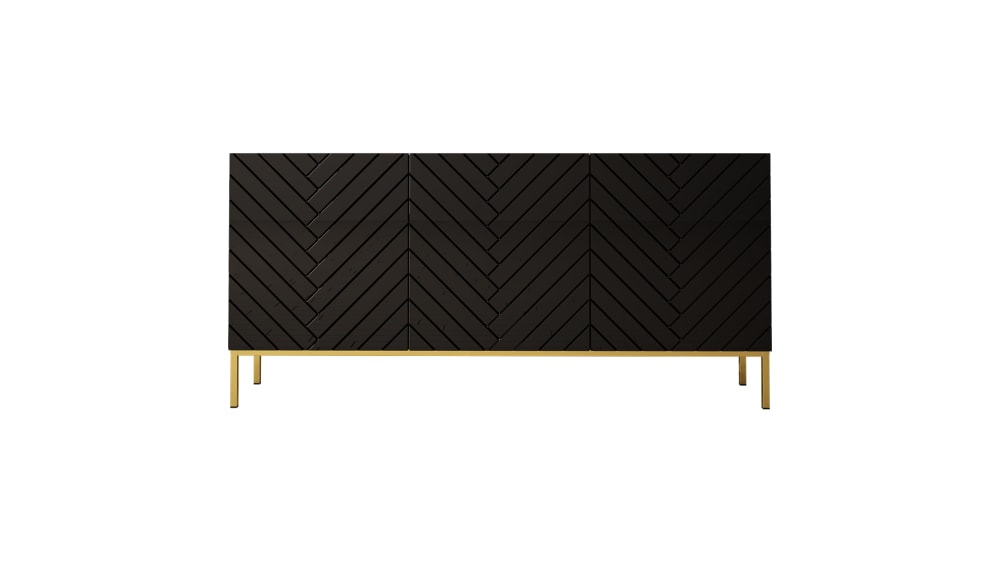Buffet bahut GALA noir 160 cm avec grands tiroirs et volumes fermés