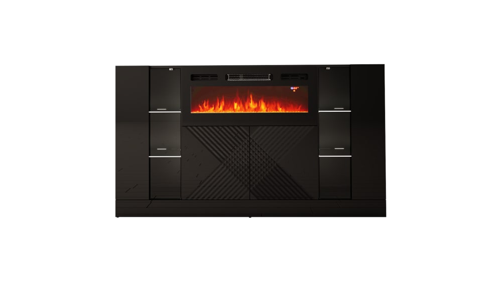Grand bahut DIUNA noir 160 cm avec plusieurs tiroirs et armoires