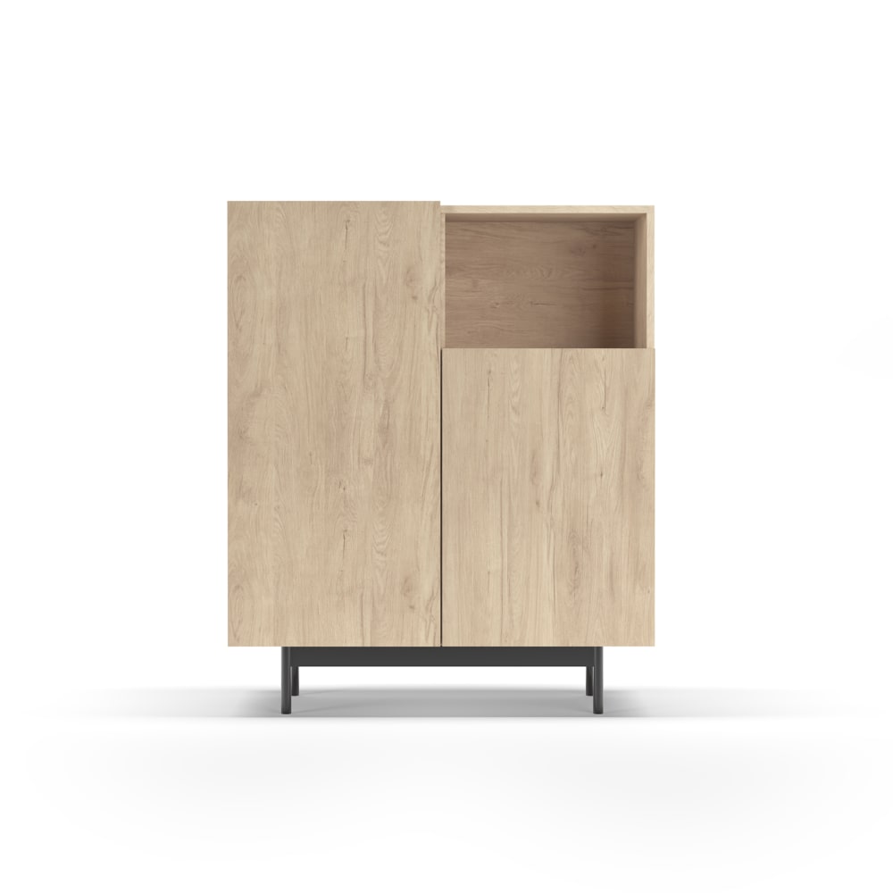 Buffet de rangement 5 portes mélaminé chêne pieds graphite 90 cm - HERDASA