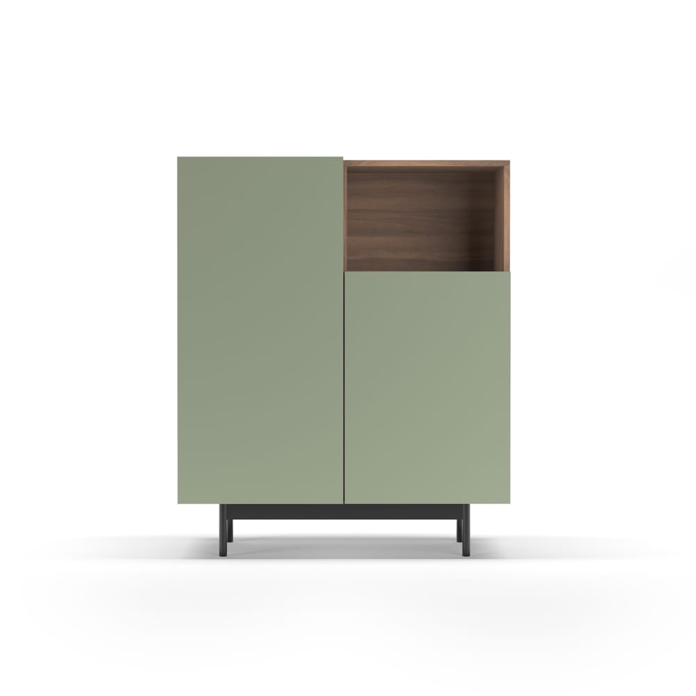 Buffet haut 5 portes effet noyer et vert forêt 90 cm - HERDASA