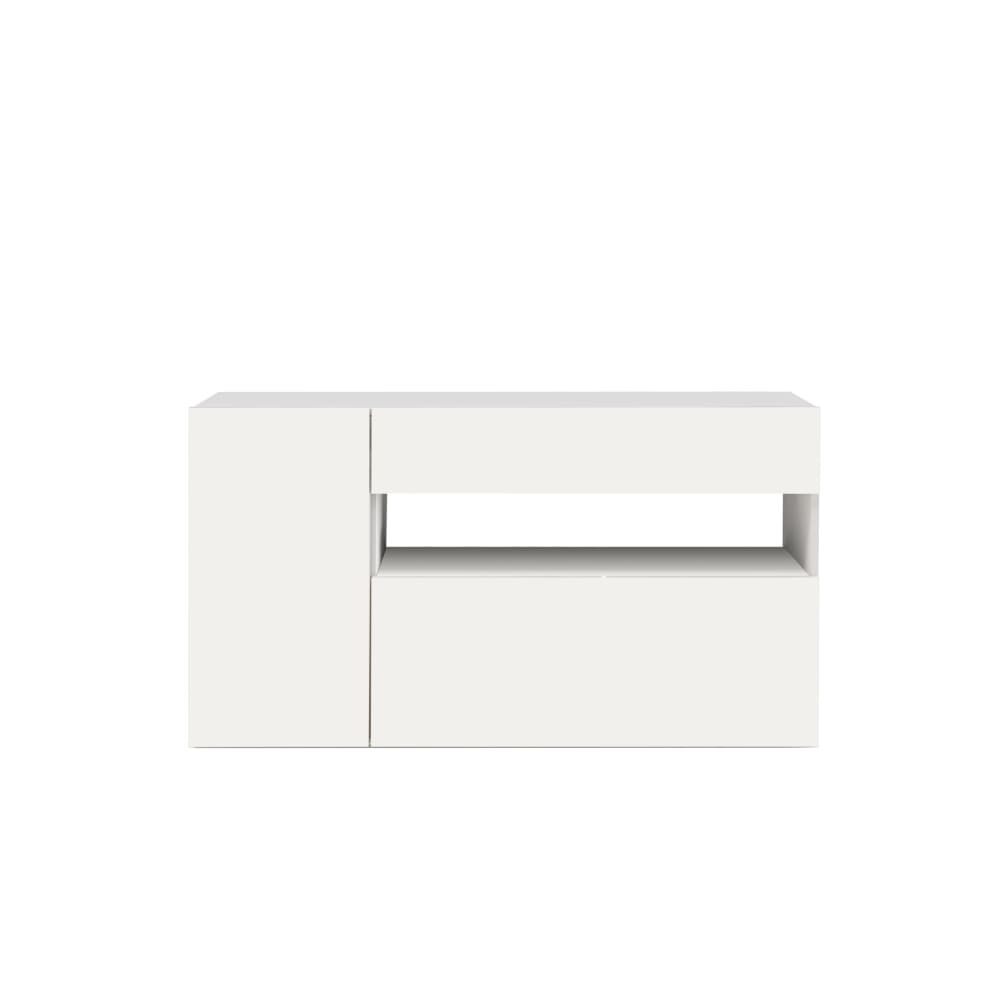 Buffet 1 porte 1 abattant et 1 tiroir blanc brillant 140 cm - POTENZA