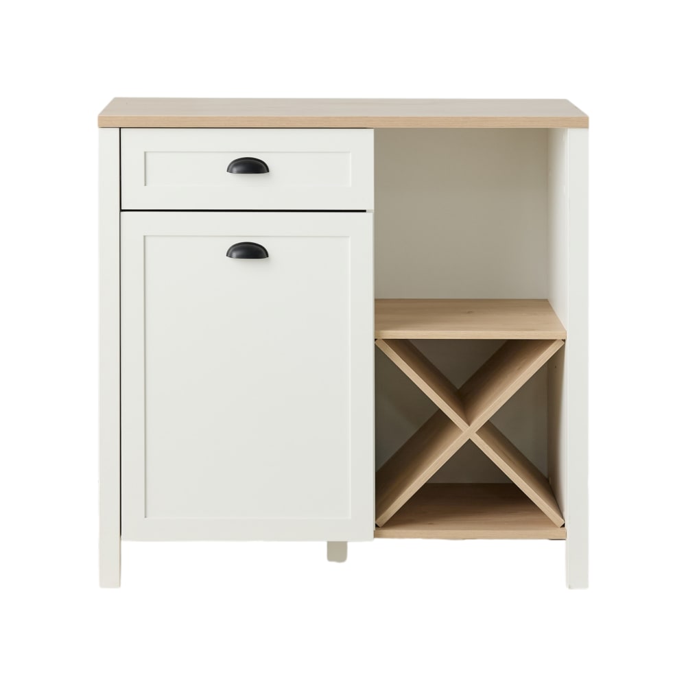 Petit buffet cottage PIVOINE blanc et bois clair 95 cm