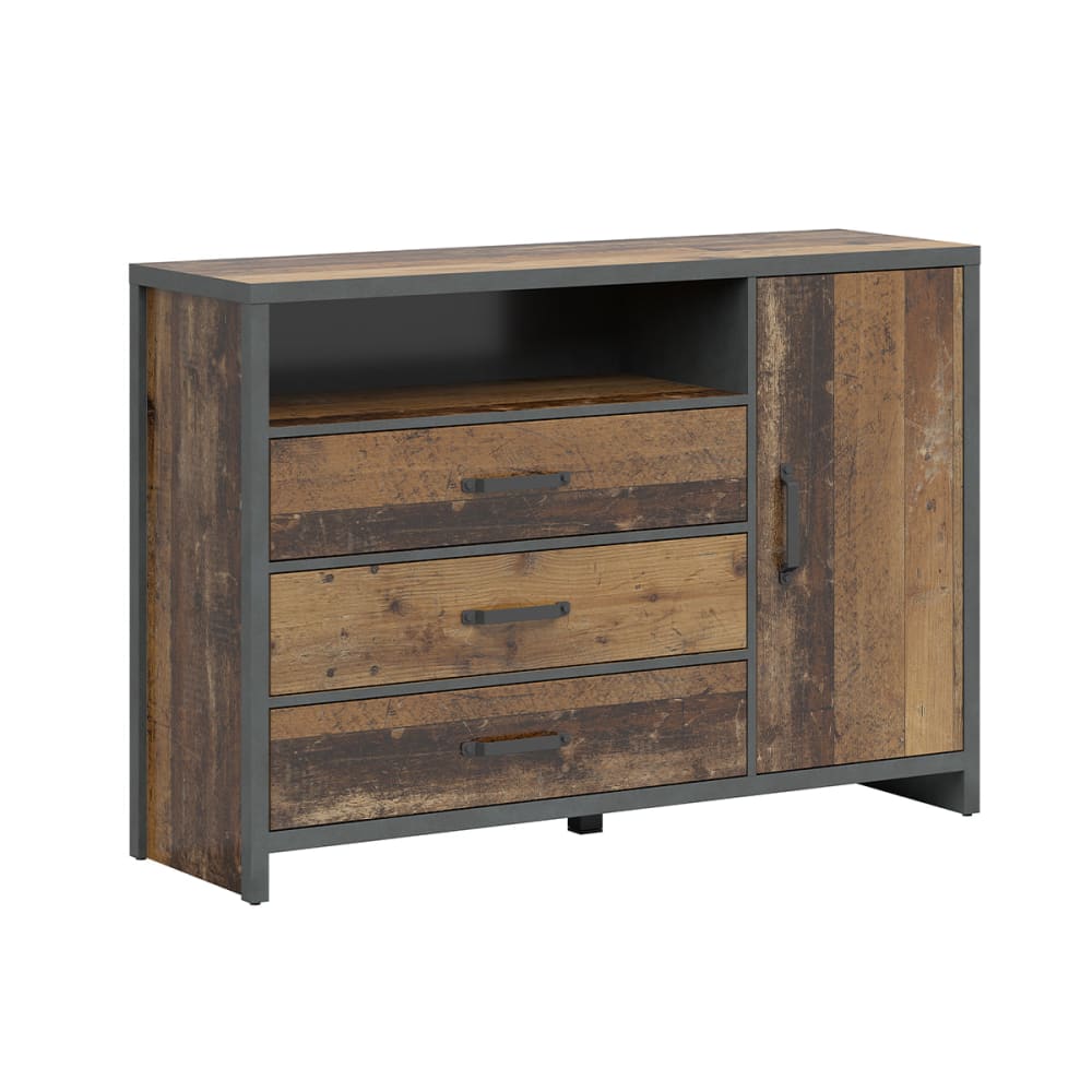 Buffet PAUL effet pin ancien et gris anthracite 131 cm avec niche ouverte