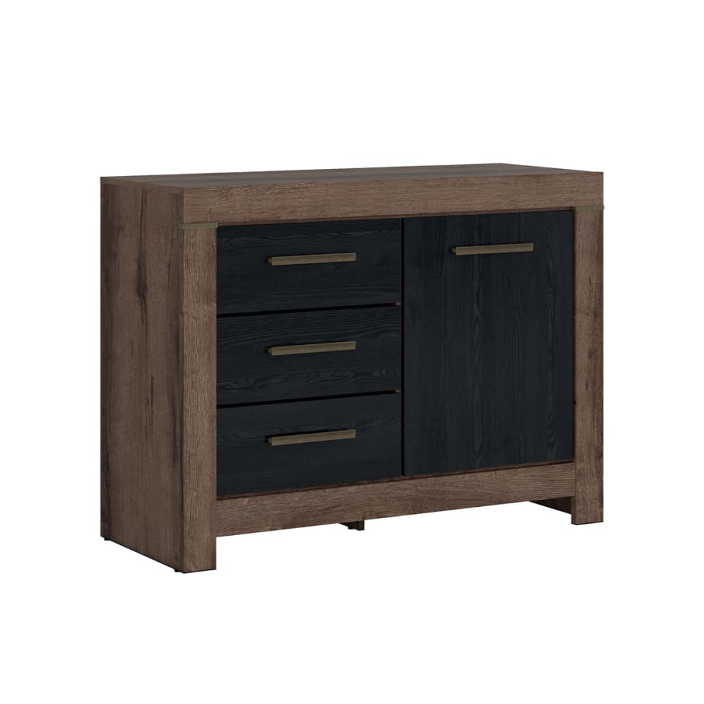Buffet ADAM effet chêne rustique foncé 112 cm avec 3 tiroirs et 1 porte