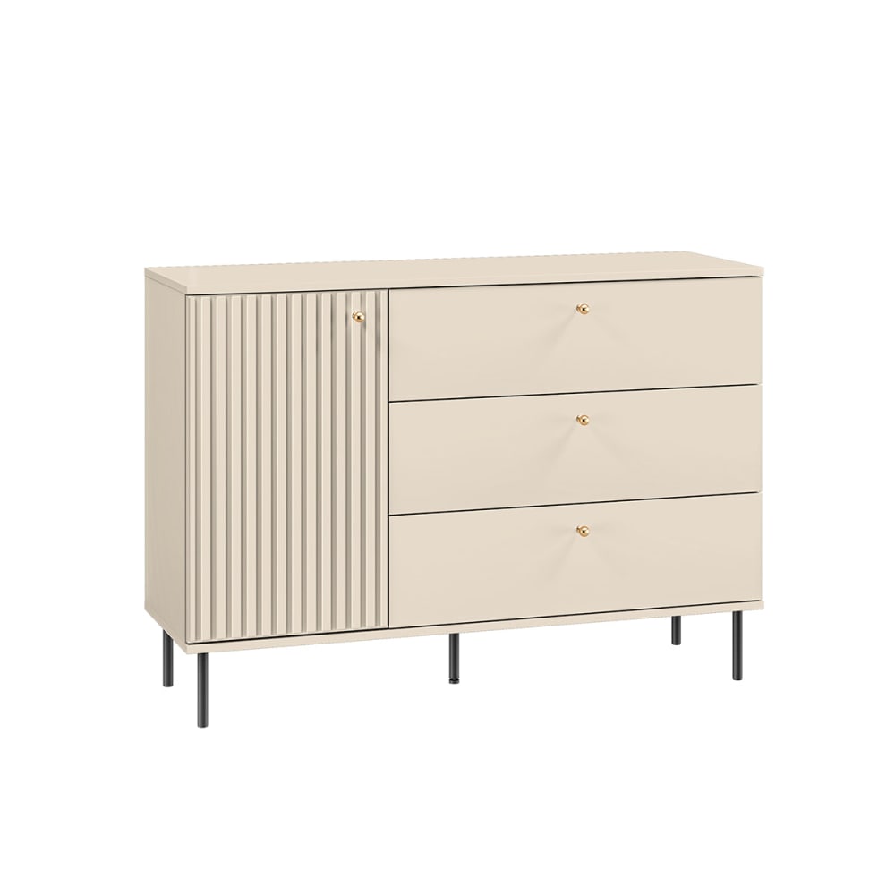 Petit buffet NOVA beige cachemire 1 porte et 3 tiroirs 120 cm