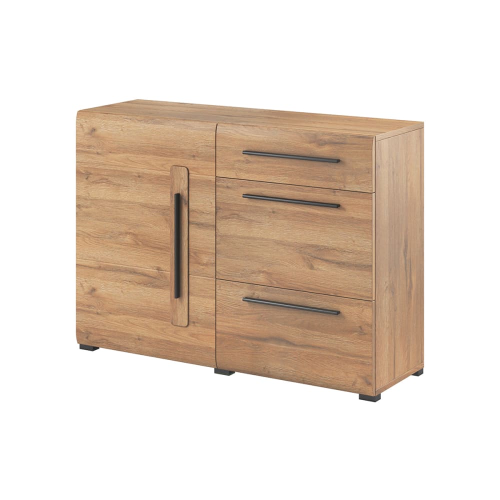 Buffet LOUIS effet bois beige 1 porte et 3 tiroirs 120 cm
