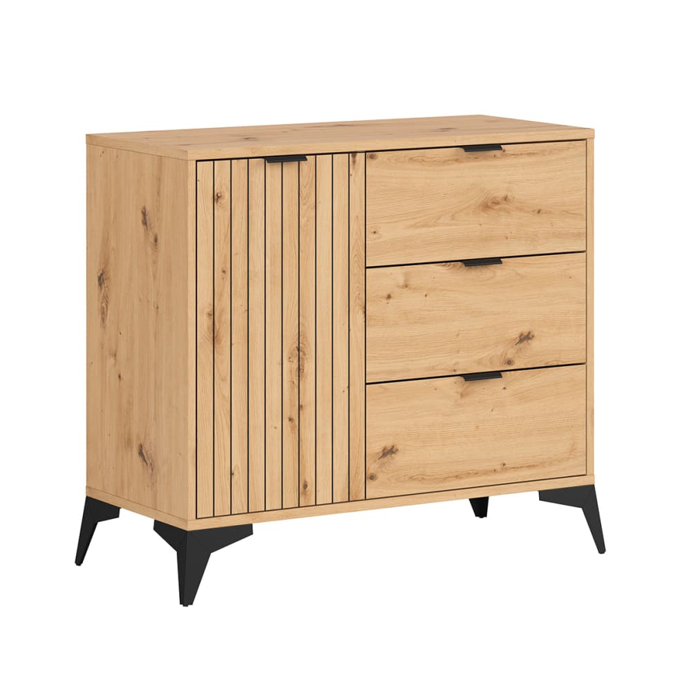 Petit buffet MAO effet chêne 90 cm avec 1 porte et 3 tiroirs