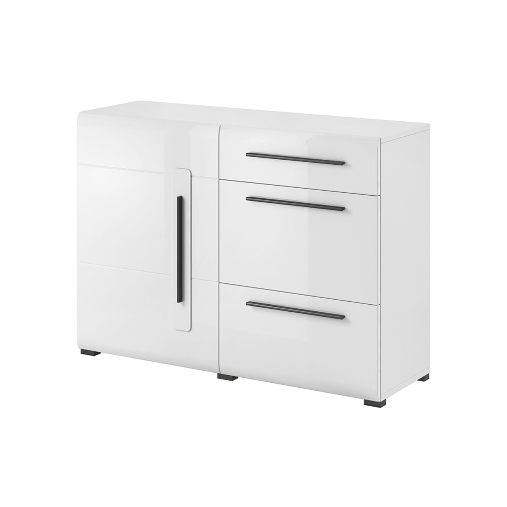 Petit buffet LOUIS stratifié blanc 120 cm avec 1 porte et 3 tiroirs