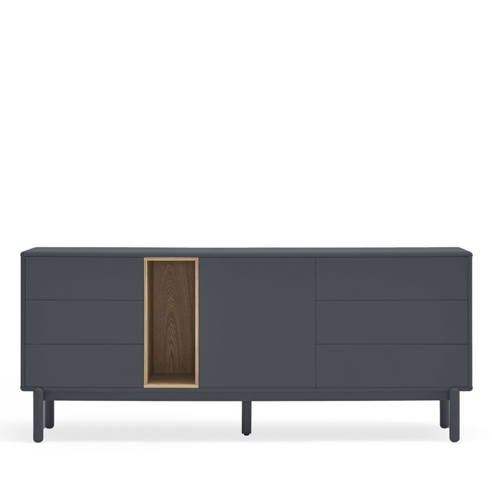 Buffet enfilade CORVO en hévéa gris anthracite 180 cm avec 6 tiroirs