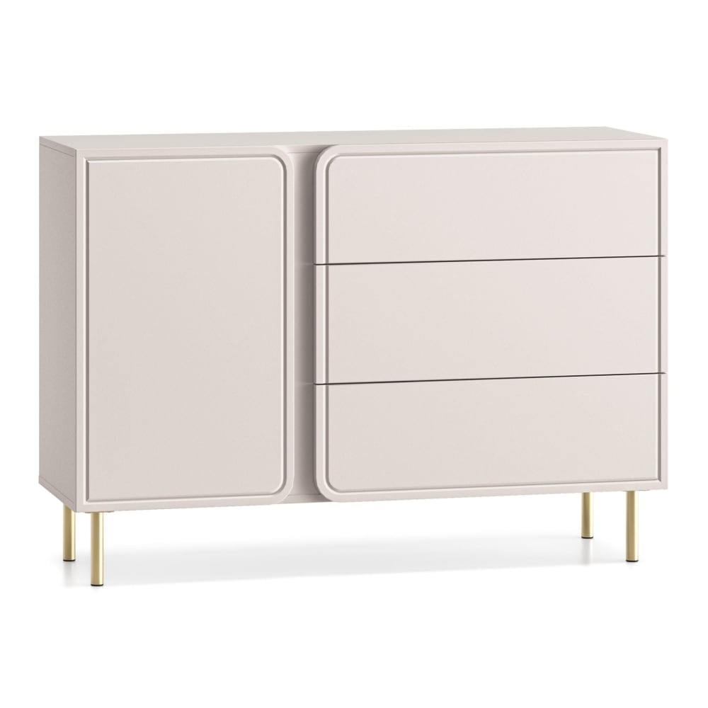 Buffet LOPPA beige cachemire 120 cm avec 1 porte et 3 tiroirs