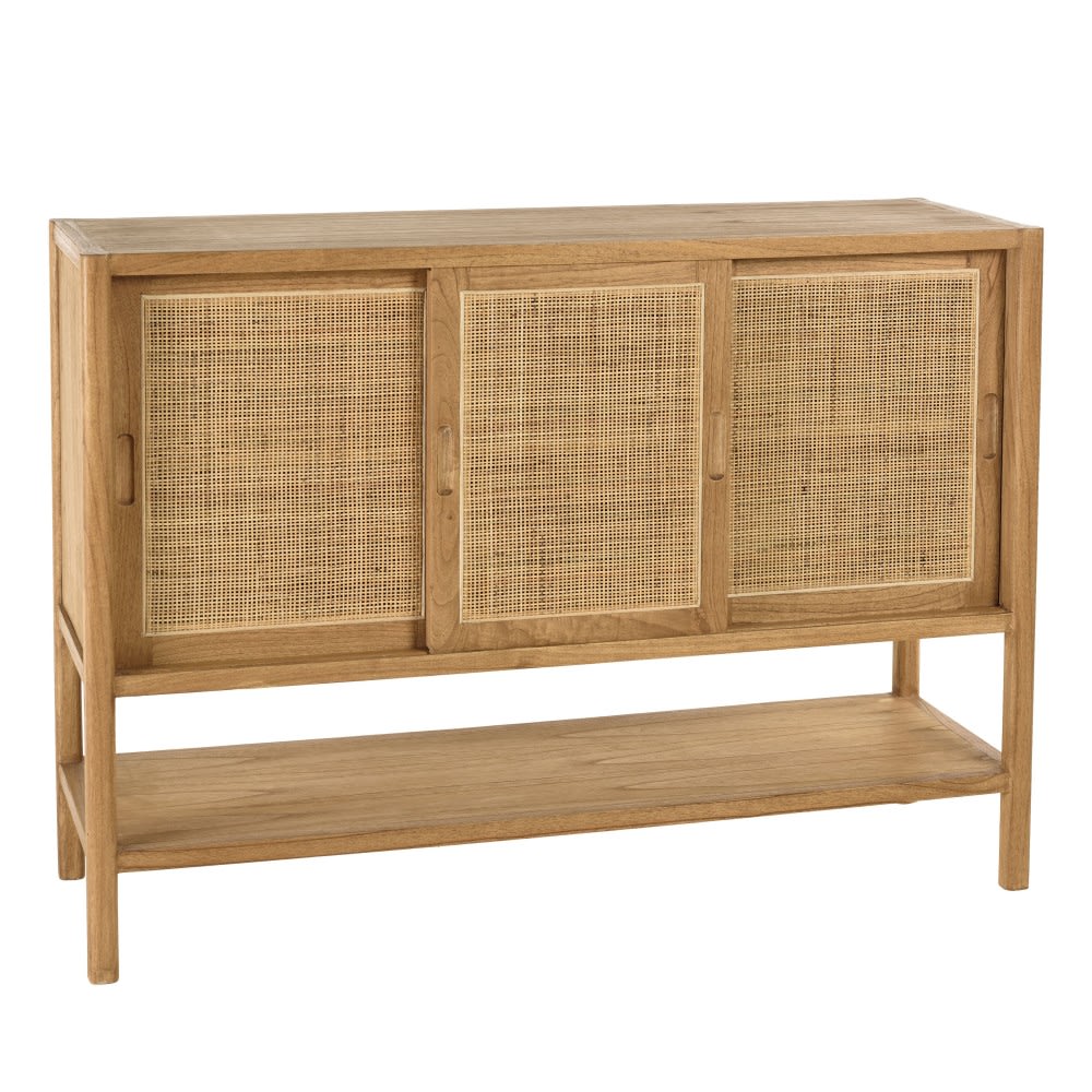 Buffet AMY en mindi et rotin naturel 3 portes coulissantes