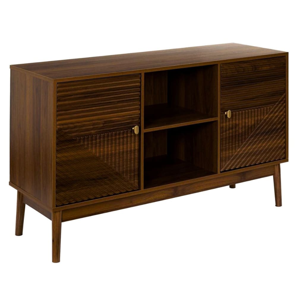 Petit buffet rétro COLETTE chêne foncé 120 cm avec 2 portes et 2 niches