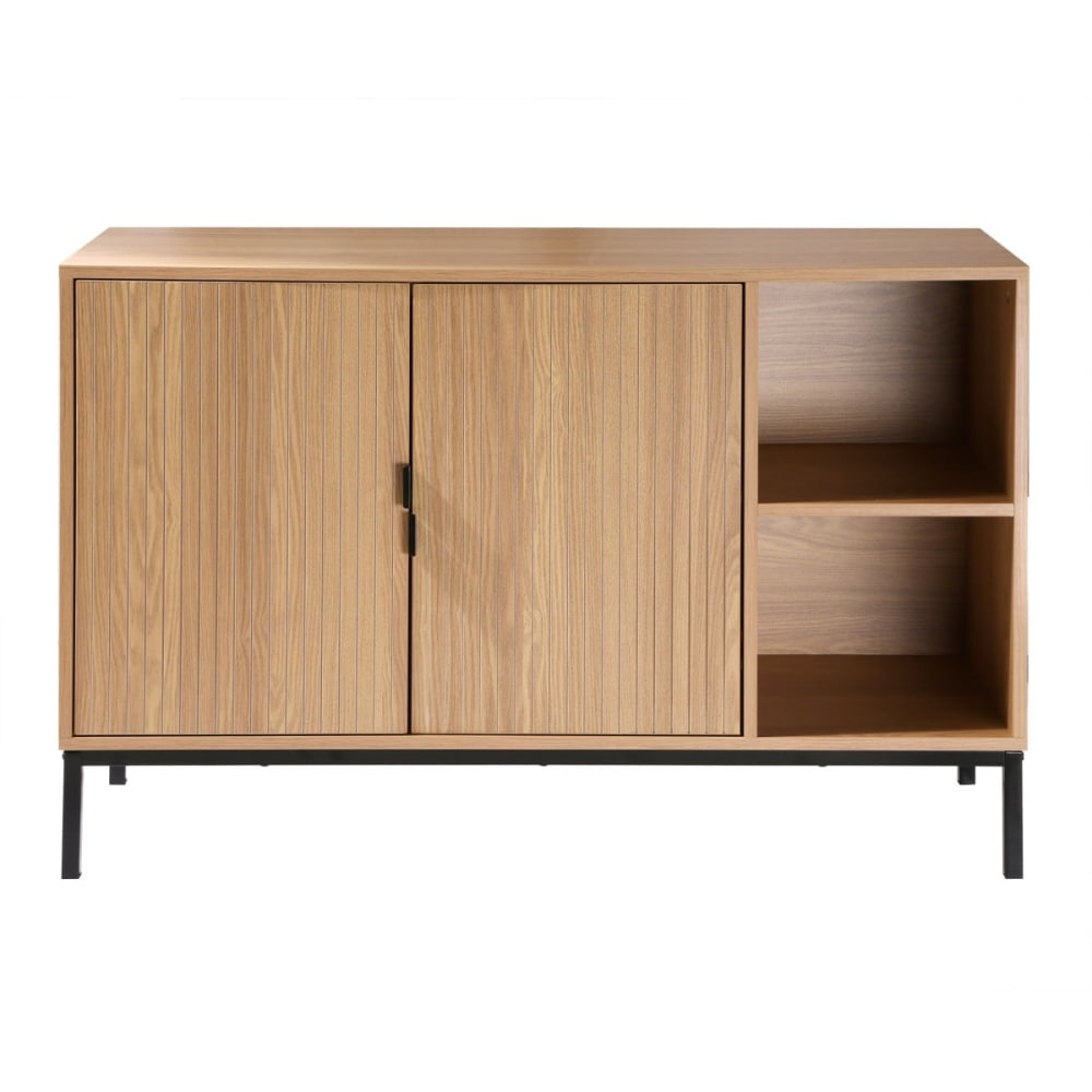 Buffet TARA effet bois rainuré 110 cm avec 2 portes et 2 niches