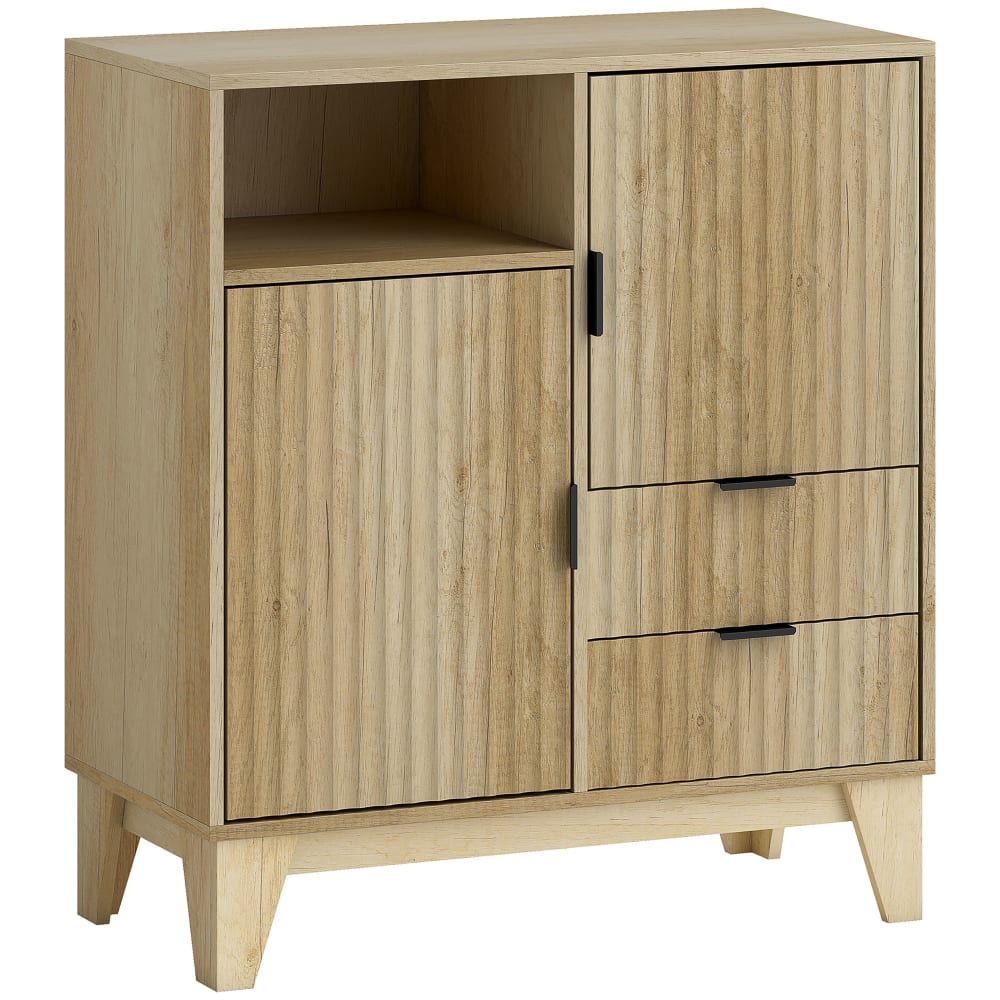 Petit buffet HOMCOM effet bois naturel 80 cm à façade cannelée