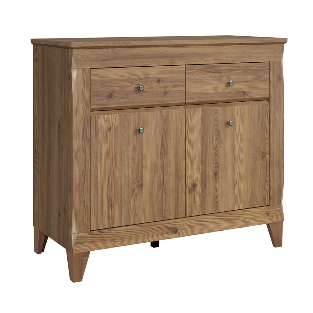 Buffet RAYA effet mélèze doré 110 cm avec 2 portes et 2 tiroirs