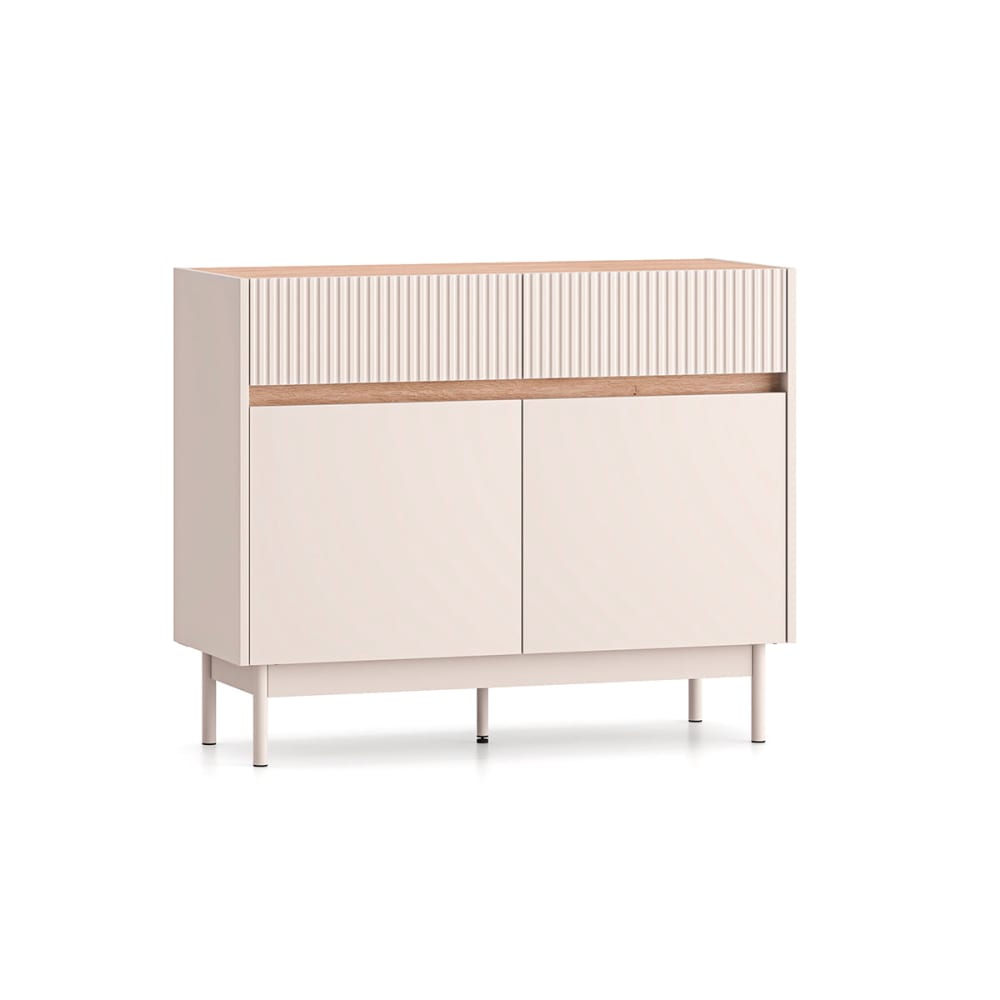 Buffet bahut CONNIE beige et bois 103 cm à 2 portes et 2 tiroirs
