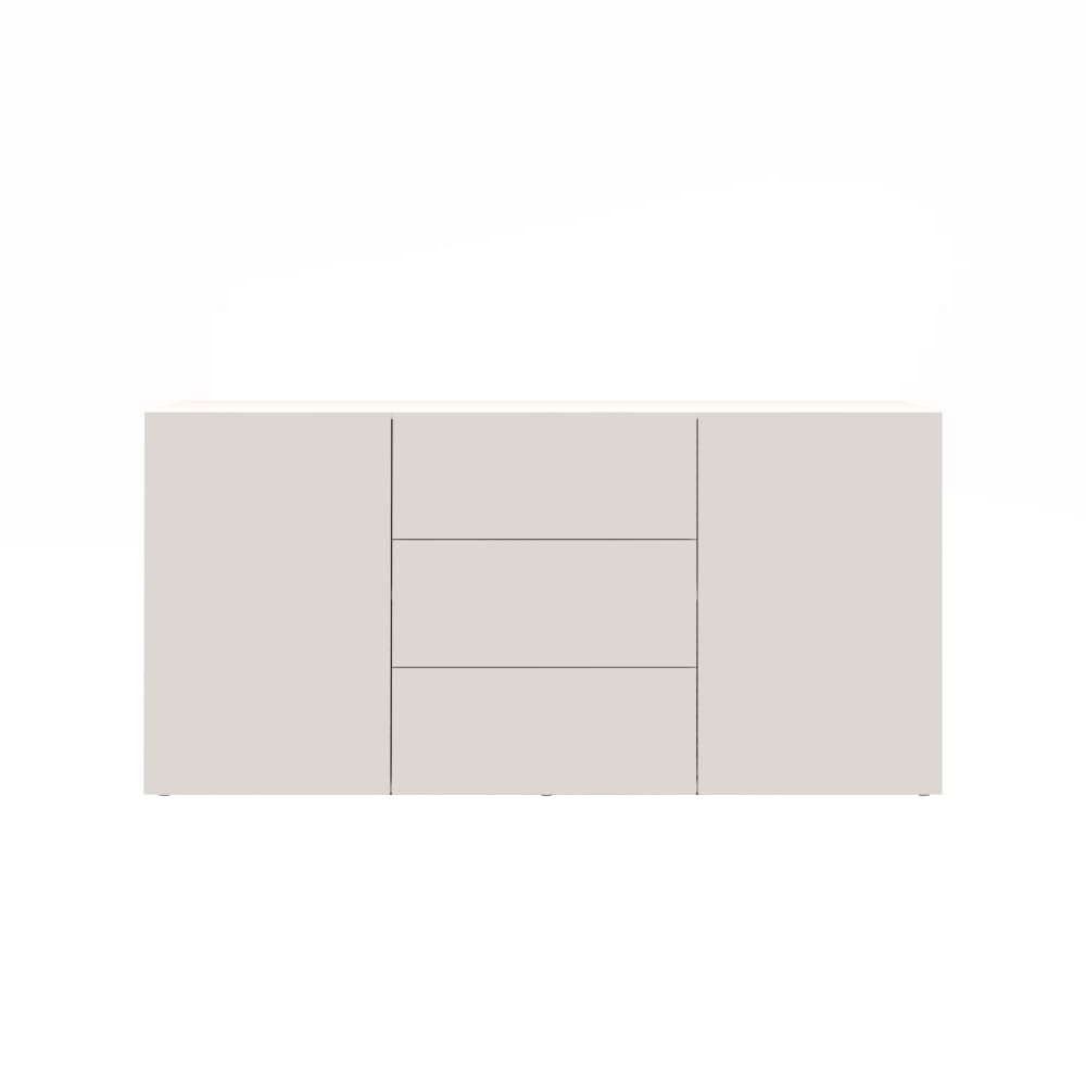 Buffet enfilade EGYPT blanc brillant 160 cm avec 2 portes et 3 tiroirs