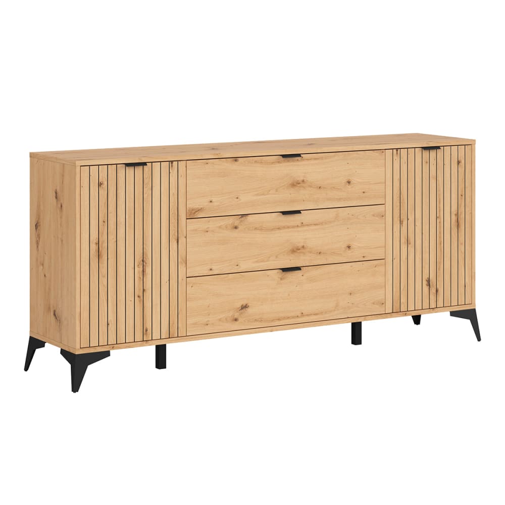 Buffet bahut MAO effet chêne 180 cm avec 2 portes et 3 tiroirs