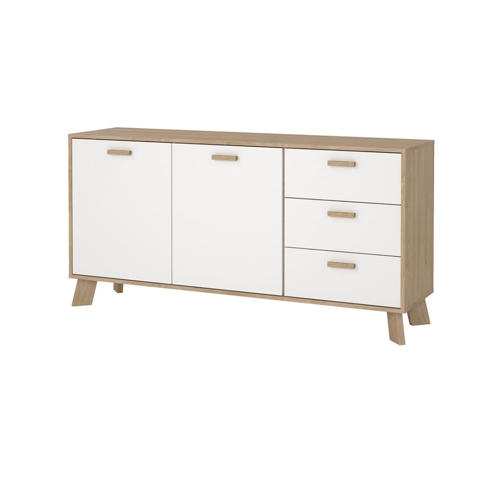 Détail des poignées en bois massif du buffet STORM