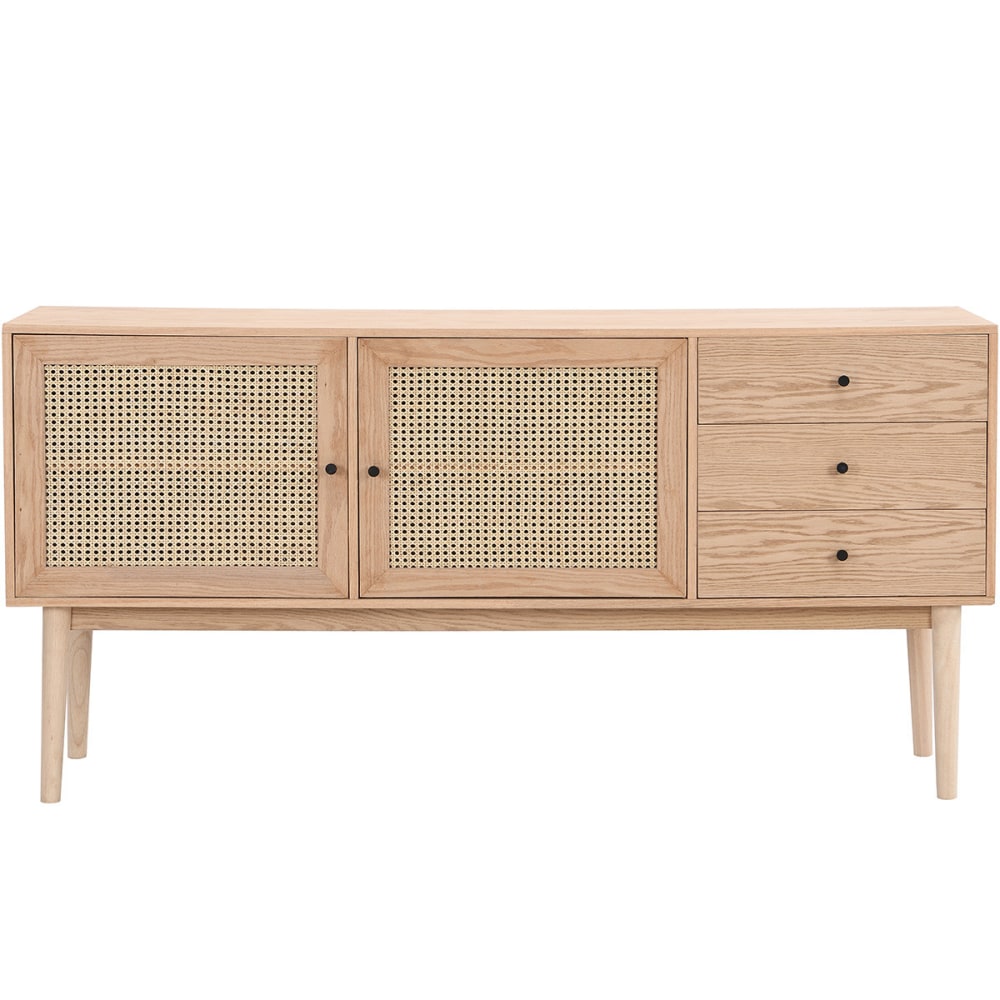 Buffet bahut EDEN en chêne et cannage 170 cm avec 3 tiroirs