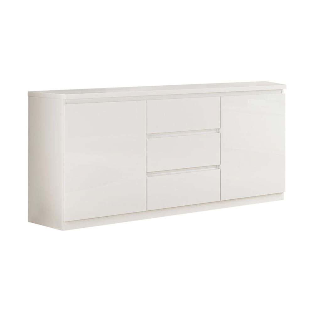 Buffet enfilade DEYTON laqué blanc brillant 165 cm avec 2 portes et 3 tiroirs